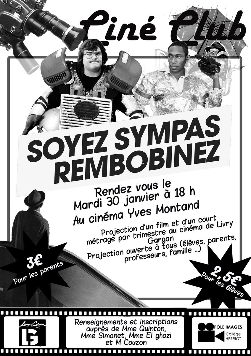 HerriotLivry's tweet photo. 🎞📽🎬
Demain, 30/01, RDV au cinéma Yves Montand @LivryGargan93 à 18h pour le Ciné-Club !
Inscriptions auprès de @ProfCouzon, Mme El Ghozi, Mme Simonet ou Mme Quinton. https://t.co/zc2KJnK8st