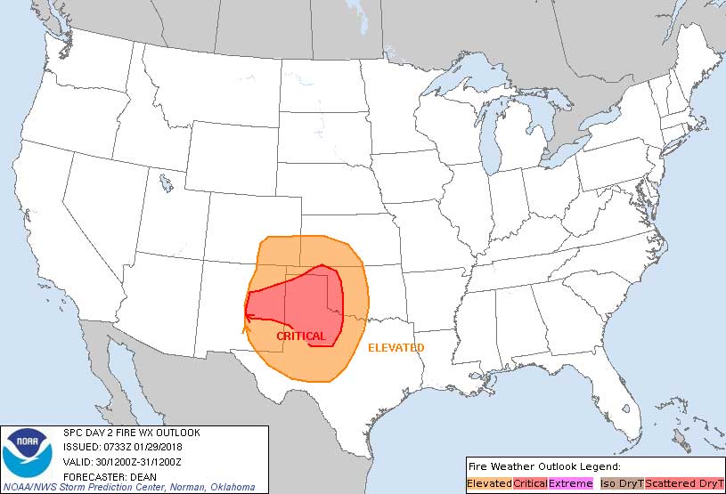 Incident Information - Texas A&M Forest Service (@allhazardstfs) on Twitter photo The <a href="/NWS/">National Weather Service</a> is forecasting elevated to critical wildfire weather for tomorrow Jan. 30. An area from the Texas Panhandle to near Dallas Fort Worth will be affected. Low relative humidity and high winds will be present which can increase wildfire occurrence and spread. #txwx #txfire The <a href="/NWS/">National Weather Service</a> is forecasting elevated to critical wildfire weather for tomorrow Jan. 30. An area from the Texas Panhandle to near Dallas Fort Worth will be affected. Low relative humidity and high winds will be present which can increase wildfire occurrence and spread. #txwx #txfire