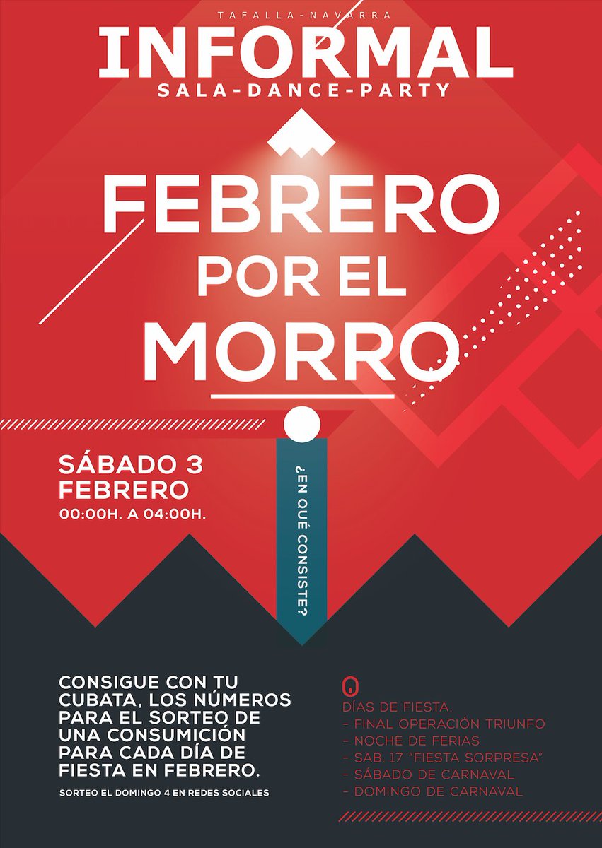 SalaInformalTaf's tweet photo. SORTEO ¡¡NOCHE "FEBRERO POR EL MORRO"!! // 3 FEBRERO.

¡¡SORTEO 3 CONSUMICIONES!!

- FOLLOW &amp; RT - https://t.co/JmN1qyWyGF