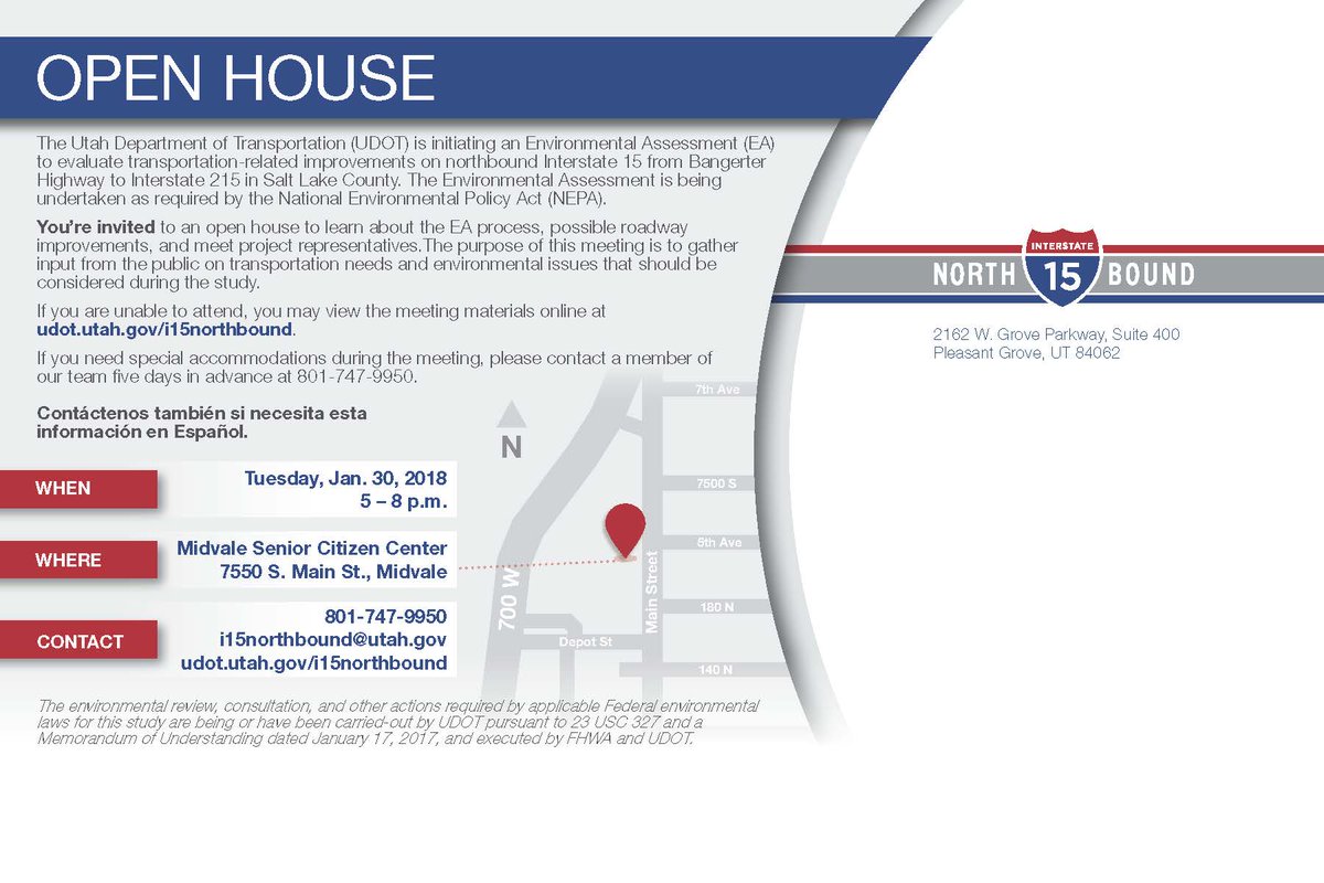 TOMORROW: Public Open House Come learn about potential improvements to I-15 Northbound from Bangerter Hwy. to I-215.

#KeepUtahMoving
