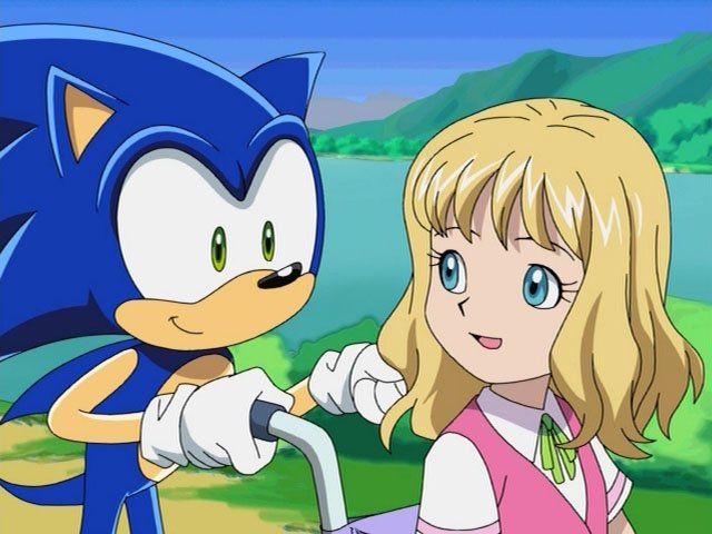 Elise and Chris hugging Sonic, Sonic the Hedgehog