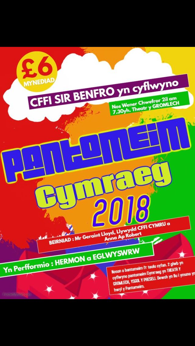 Dewch i Theatr y Gromlech nos Wener i gefnogi ni a <a href="/HermonYFC/">Hermon YFC</a> —- noson llawn adloniant mae’n siwr, gyda digon o grafu pen i’r beirniad Geraint Lloyd <a href="/BBCRadioCymru/">Radio Cymru</a>, sdim dowt!! #cffi #yfc #pembsyfc #cffisirbenfro #panto #ewchamdani <a href="/CFfICymru/">CFfI Cymru</a>
