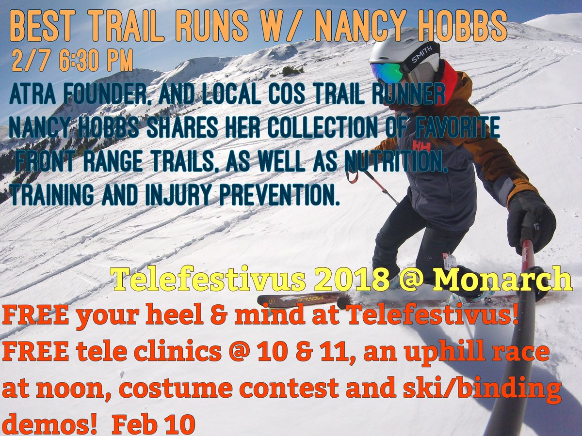 Not tired from OR? We’ve got two events happening next week! <a href="/NanoOnTrails/">Nancy Hobbs</a> talks trail running, hydration and injury prevention! Then 2/10 we’ll be dropping heels at <a href="/MonarchMountain/">Monarch Mountain</a> for #Telefestivus!