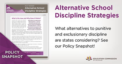 EdCommission's tweet photo. New Policy Snapshot in our new school discipline series: Alternative School Discipline Strategies https://t.co/Gr99wr9Wm0 #EdPolicy #EarlyEd #K12 https://t.co/iZurj7OnaX