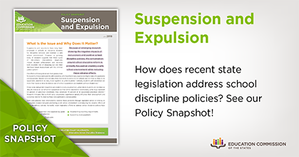 EdCommission's tweet photo. New Policy Snapshot in our new school discipline series: Suspension and Expulsion https://t.co/SWmQreNYGA #EdPolicy #EarlyEd #K12 https://t.co/msOwvwgBSL
