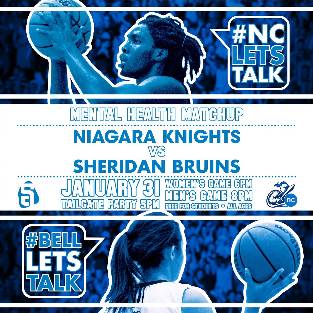 NC_Knights's tweet photo. Are you coming to the #NCTalks Mental Health Matchup on Wednesday in support of #BellLetsTalk day? Come cheer on your Knights and enjoy the free food and swag!
INFO 👉 https://t.co/Gd3u6sNsEC https://t.co/TrGQVaXFqa
