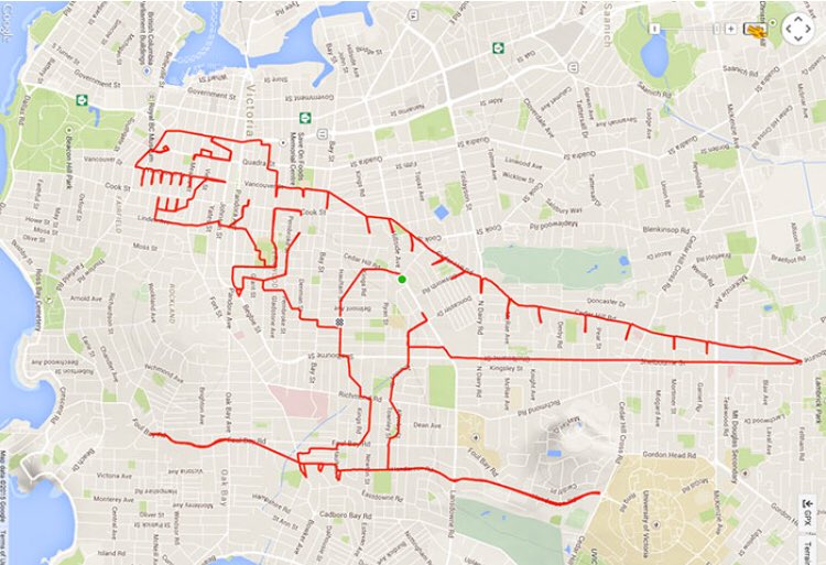 alreadyboredAF's tweet photo. If you’re having a bad day, please remember that a man from Canada known as Bichelangelo uses a GPS tracker of his bike rides to draw pictures https://t.co/xX9ZUo5rn2