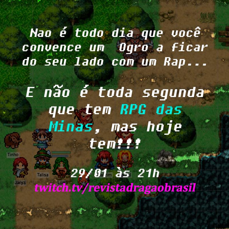 *fundo de rap tocando*
Aqui é RPG, aqui é da Tormenta,
Se não vai nos assistir, vai embora e se arrebenta.
As mina vão jogar pra geral acompanhar,
Os orc é vencido e a Talisa vai cantar! 

-precisamos de aulas de rap

VEM QUE HOJE TEM! 21H NO TWITCH!
twitch.tv/revistadragaob…