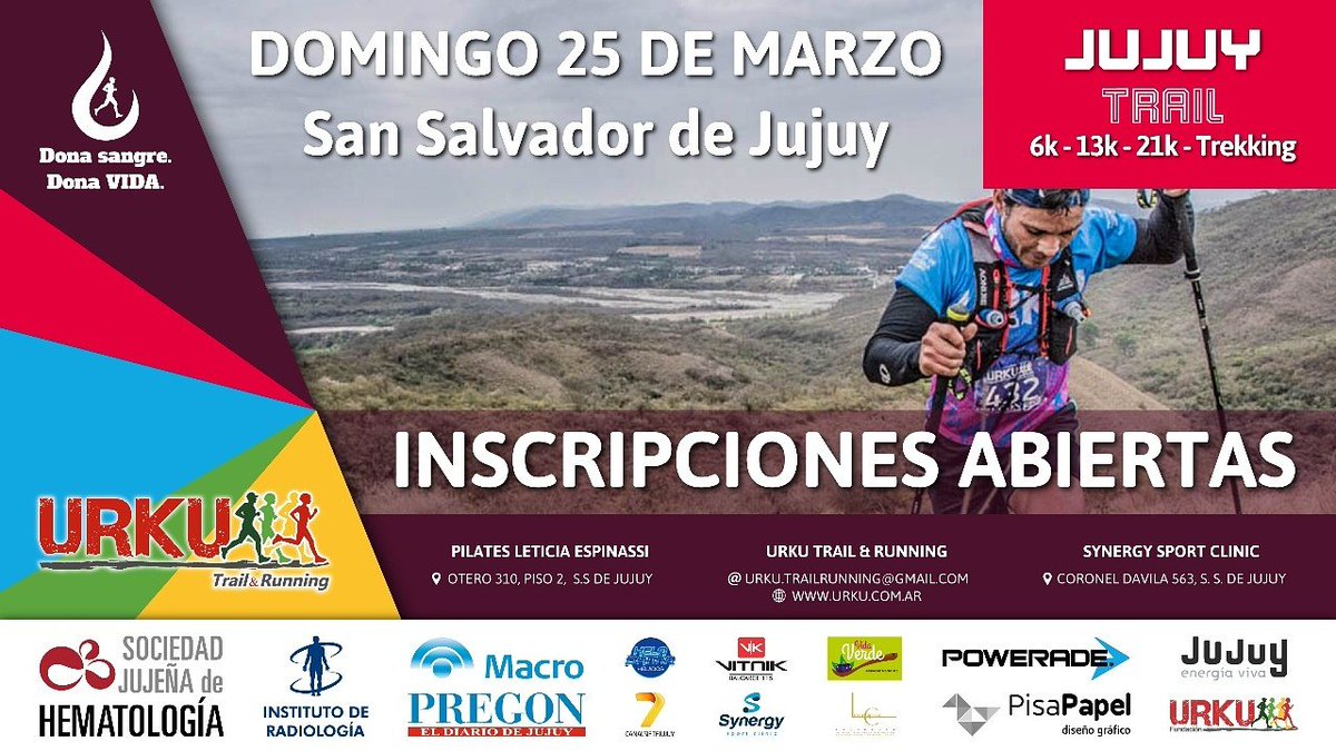 Inscripciones abiertas hasta el 20 de marzo!!!!

Dónde te inscribís??? Synergy SportClinic, Leticia Espinassi Pilates, urku.trailrunning@gmail.com o  urku.com.ar 
Toda la info en nuestra página web.