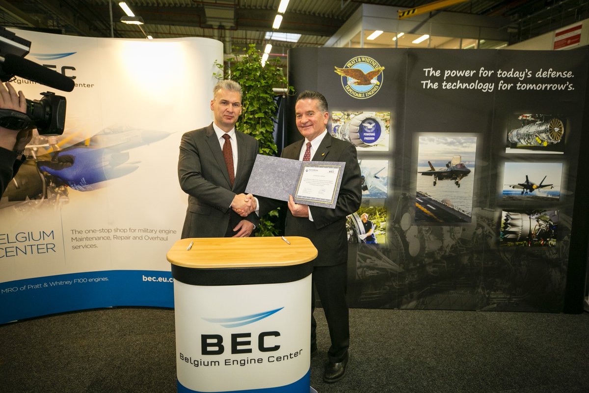 thef35's tweet photo. Belgium Engine Center signs a Memorandum of Understanding with @prattandwhitney #F35  -  https://t.co/SFsnNc1U5r https://t.co/6HVIWY2eX1