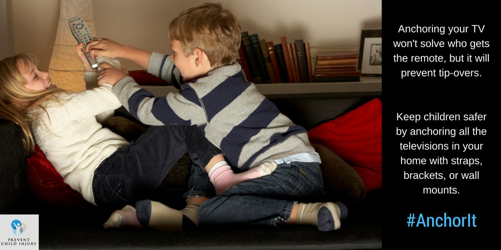 Preventing #TVtipovers is easier than deciding who gets the remote: wall-mount your TV or #AnchorIt and the furniture it sits on to the wall with straps and brackets.