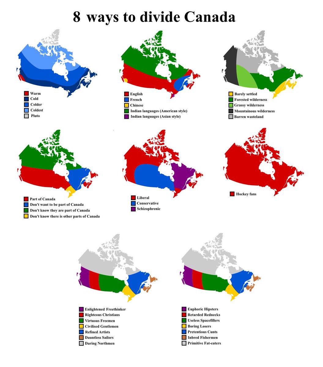 Funny Map Of Canada Onlmaps On Twitter: "8 Ways To Divide Canada. More Stereotype Maps >>  Https://T.co/4Dwoolp9L9 #Maps Https://T.co/Ct4Xb2Iiky" / Twitter