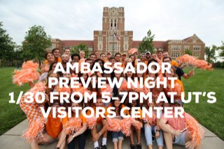 Want to learn more about the Ambassador program and meet some cool tour guides? Drop by our Preview Night tomorrow from 5-7 pm at the Visitors Center! #govols
