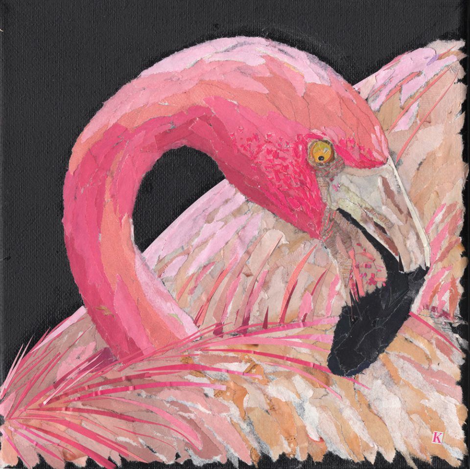 New Flamingo magazine collage on 20cm square black canvas #ecocreatehour *Reserved