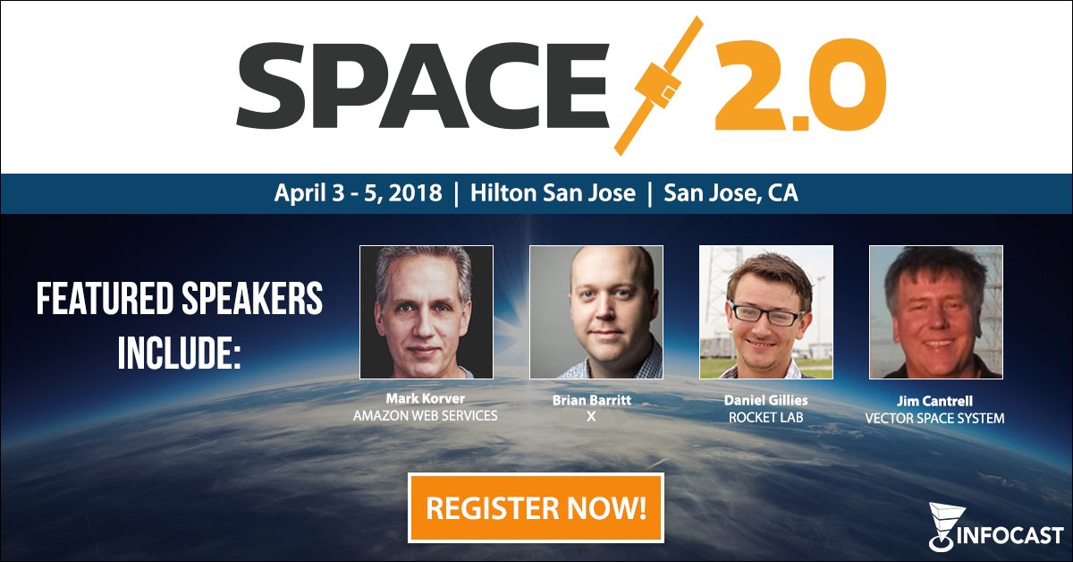 Network with 100+ NewSpace innovators & aerospace primes at Space 2.0 Summit. Register now for early bird pricing at bit.ly/2DLtONM