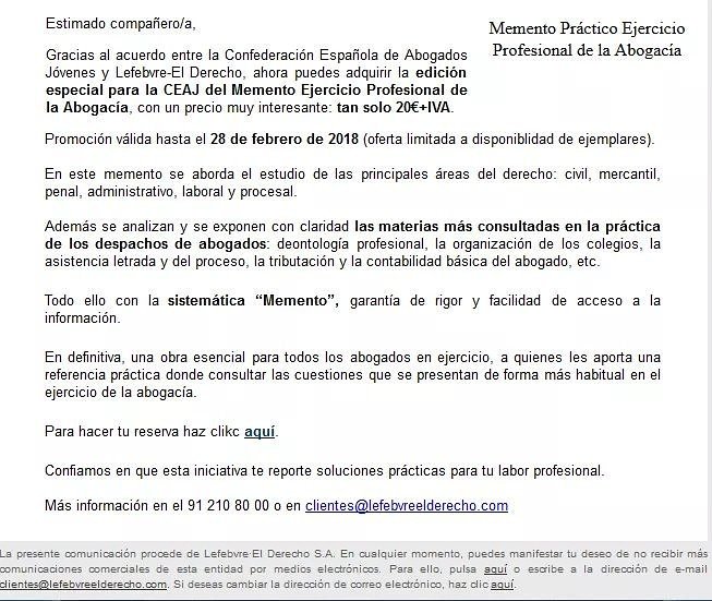 Promoción del Memento Ejercicio Profesional de la Abogacía de <a href="/EdicionesFL/">Ahora somos @Lefebvre_ES</a> para @CEAJ_abogados. Más información en vuestras agrupaciones.