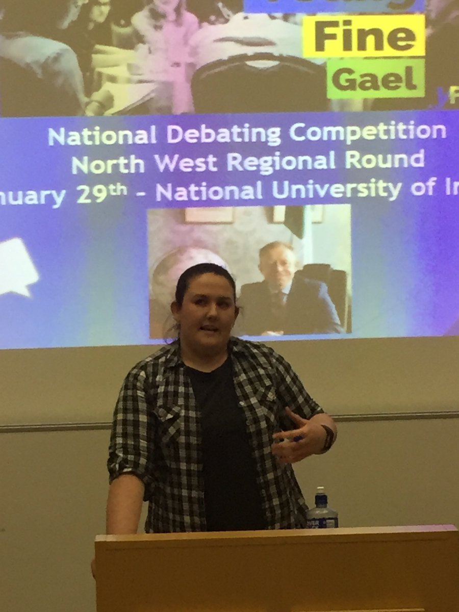 nuigyfg's tweet photo. Our Chair, @Sinead_Bolger, opening the second round of our debate this evening! #yfgdebates @yfg https://t.co/Kr3OEetL18