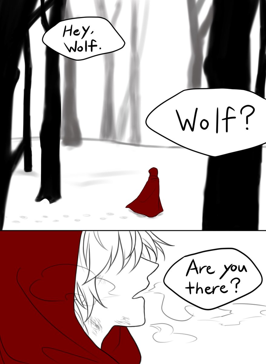 “Wolf? Where did you go?” She sighs looking around before slinking down to her butt and leaning against a tree.