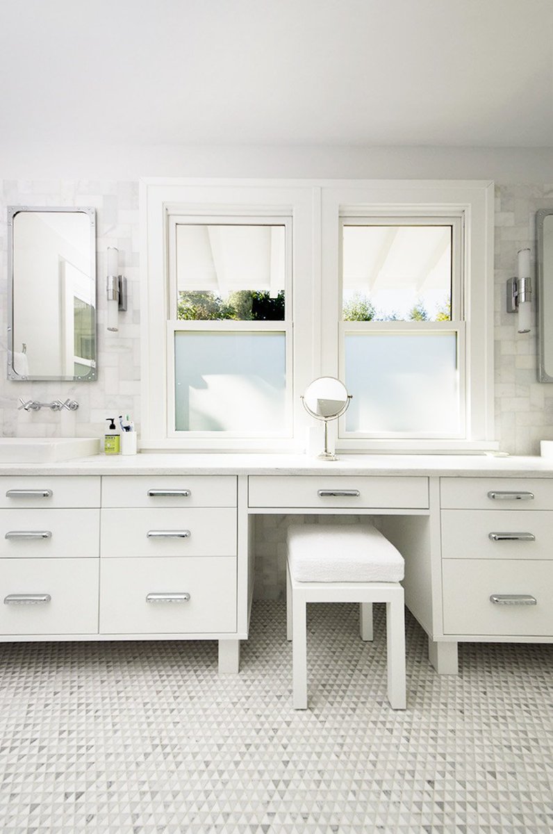 artistic_tile's tweet photo. Our Doge© #mosaic, designed to resemble Roman Cosmati-style floors, adds a sophisticated touch of #geometry to this elegant Glen Ridge, NJ #masterbath. #vanity #designinspiration #interiors #accentwall #bathroomvanity #whitebath https://t.co/2XjcvRADLX