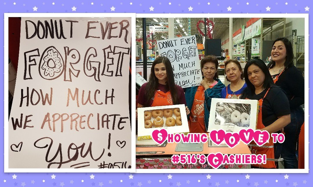 ASDS0516's tweet photo. #AppreciationMonday!
 #516 Cashiers DONUT ever forget how much we appreciate you! 
💜🍩😁
#oneteamonedream516 #proudDH #FES516 #kickitinthebutt #donutlove #funatwork #lovinit #orangeblood #HDVALUES 
@THDNina @Marcy_olivarez @Arthur_THD @GilArrambide7 @Xtreme_0516 @THDRoxSalinas https://t.co/JLMFqtGQyT