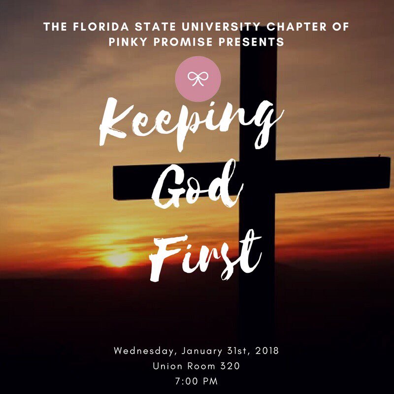 FSUPromise's tweet photo. Join the ladies of Pinky Promise Wednesday evening for tips on how to keep God first 💖 https://t.co/j0oDxs57dl