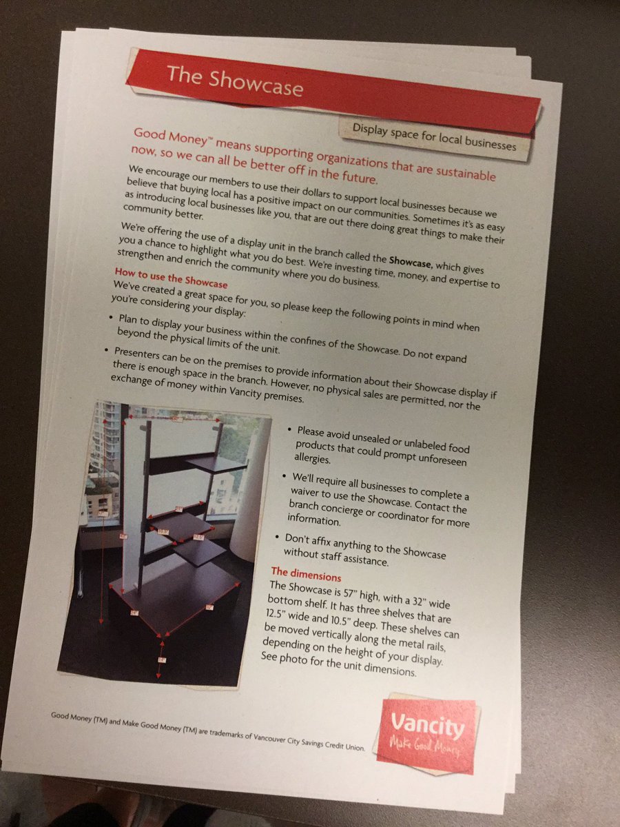 VancitycuMONICA's tweet photo. Are you a small business looking to #Showcase your goods and services? Come see us at the #NorthRdBranch @Vancity #MakeGoodMoney #VCbranch16 https://t.co/Y61Byc8DnX