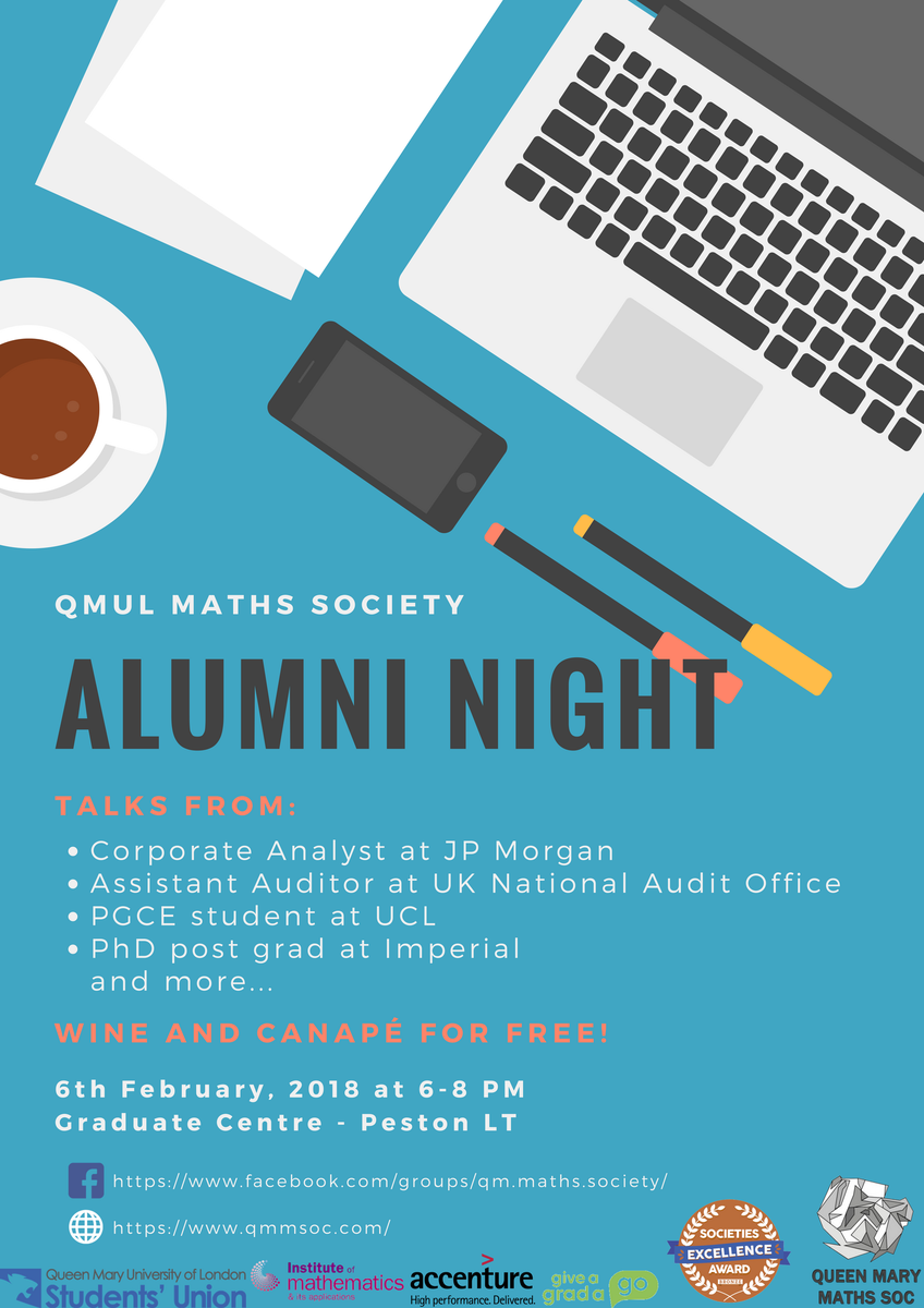QMUL_MathsSoc's tweet photo. @qmcareers We are hosting Alumni Event on 6.02! It would mean a lot to us if you could join us! We think I will help students with their #careers. Thanks to @QMULMaths we are able to host it &amp; we would like to invite all staff to come &amp; have a conversation with students! https://t.co/eUhyCzM8zj