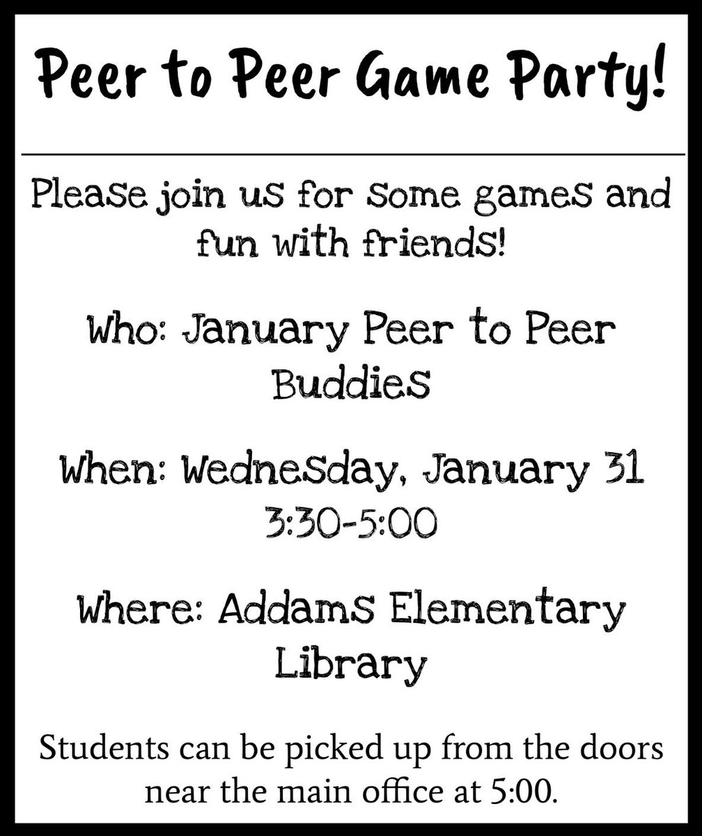MrsRRiley's tweet photo. January Peer to Peer Buddies, come join a fun party this Wednesday!!! https://t.co/ZH5pCxTAkY