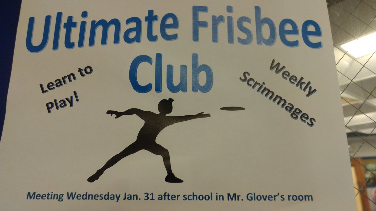 ems2ooo's tweet photo. Ultimate Frisbee club meeting on Wednesday after school in Mr. Glover's room if anyone wants to join! https://t.co/MuGScGWQZk