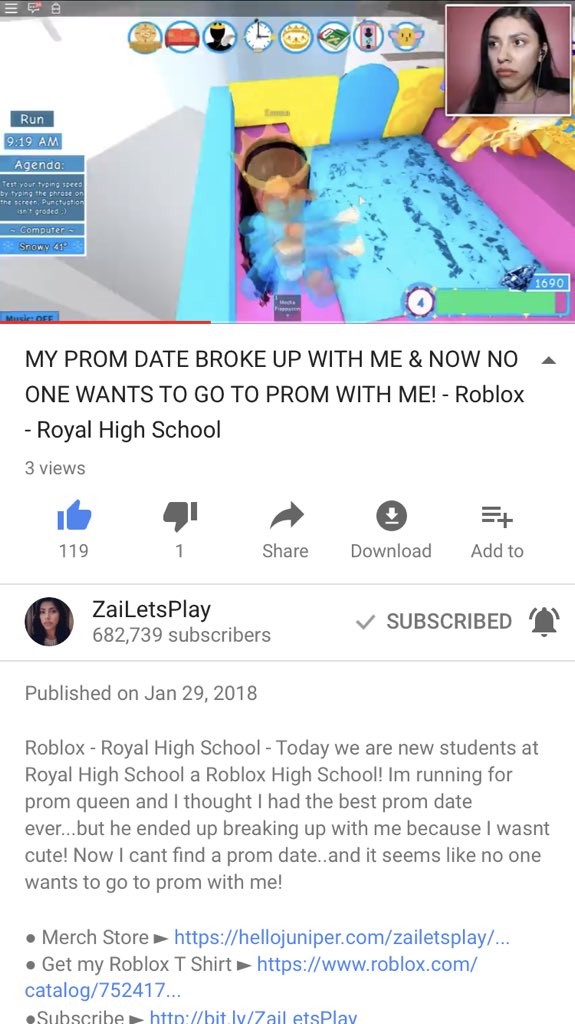 Zailetsplay Zaira On Twitter My Prom Date Broke Up With Me Now No One Wants To Go To Prom With Me Roblox Royal High School Https T Co Kqiihaevs8 Via - zailetsplay roblox high school videos