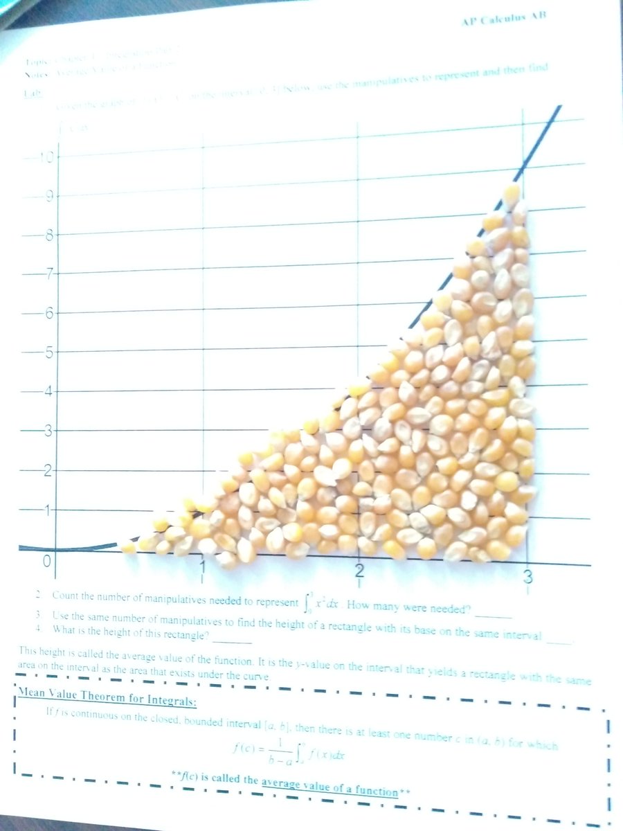 NHLalanne's tweet photo. Had a poppin' lesson in calculus today demonstrating the #MeanValueTheoremforIntegrals! #popcornkernels #calculus #rhscalculus #iteachmath #RISDGreatness https://t.co/Cqk3vIEz9T