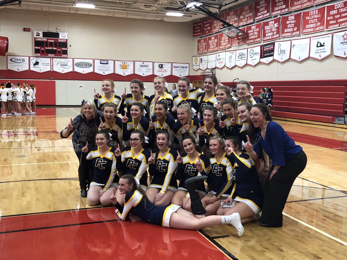 CheerPC's tweet photo. Words cannot express how much this means to these girls. They had a goal and they crushed it. Way to go ladies. Conference champs!!! We are On The Wall💙💛💙💛 https://t.co/A72QcGWwRx