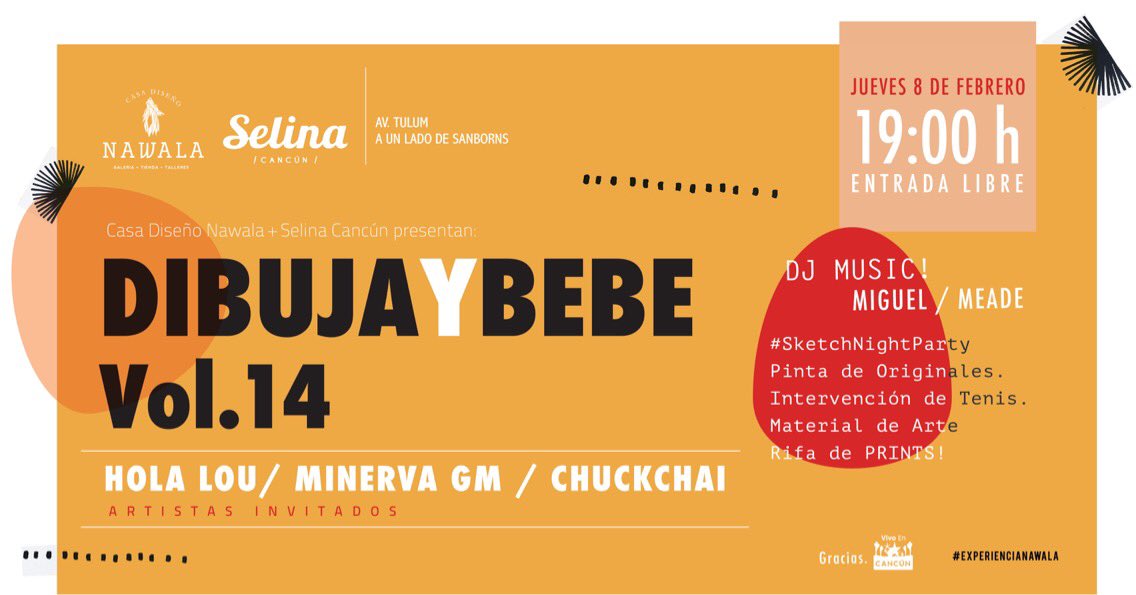 CasaNawala's tweet photo. #DibujayBebe Vol14 🎨🍺reunión por el puro placer de dibujar en un bar, sede #SelinaCancun ; mood tropical , trazos, tragos y amigos nuevos 💃🏼 Music Dj Set #Migueeade más info https://t.co/zxLl8hZqxH @VivoEnCancun https://t.co/7HYRBzDn9W