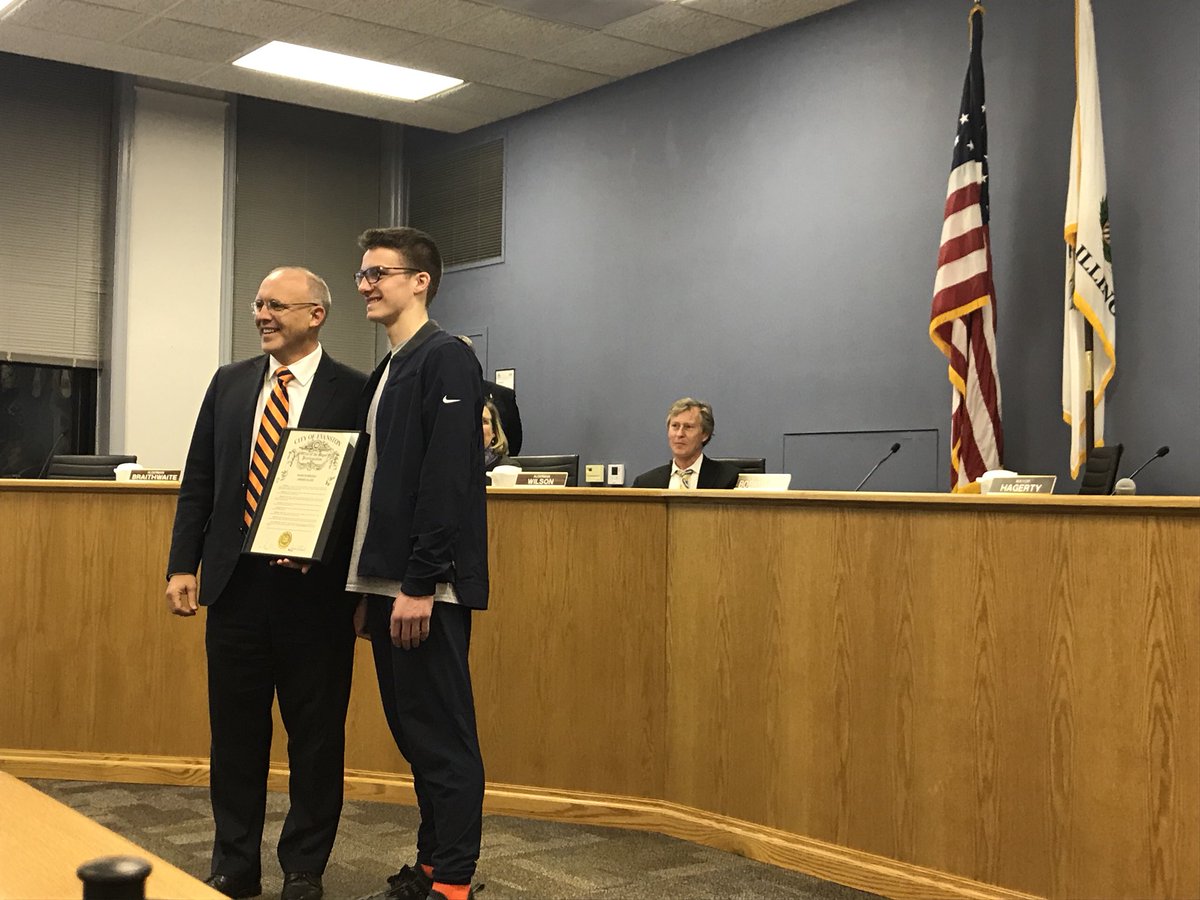sn_handler's tweet photo. .@MayorHagerty declared today #BlakePeters day at City Council today after the @ETHSWildkits freshman’s 80 ft game winning buzzer beater https://t.co/28zk6PHbX0
