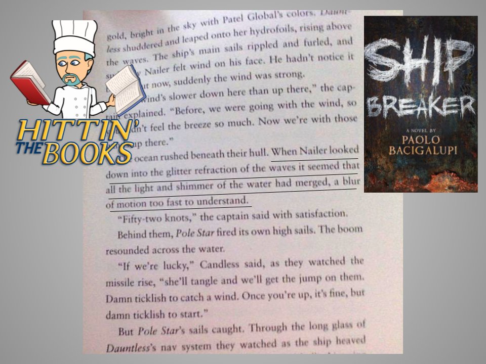 Gustav is enjoying the speed of ship going through the water in Ship Breaker by Paolo Bacigalupi. #NISTis sharing their connection to reading via #BookSnaps <a href="/NISTSchool/">NIST Int. School</a>