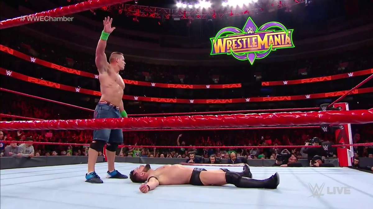 WWE's tweet photo. One eye on #WrestleMania...

One eye on @FinnBalor...

#RAW #WWEChamber @JohnCena https://t.co/Krococcl0P