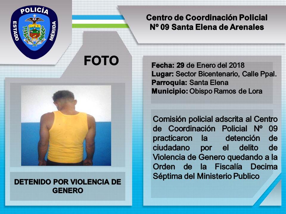 CcpSantaElena's tweet photo. @polimerida @GMAtodaVidaVZLA  comision de @CcpSantaElena cumpliendo instruccion del General De Brigada (Gnb) Ender Ricardo Chacón Ramirez director general del #IAPEM bajo la supervision del Comisionado Enemias Rondon,  Practico la detencion de ciudadano por #ViolenciaDeGénero, https://t.co/nhKWcG3pcD