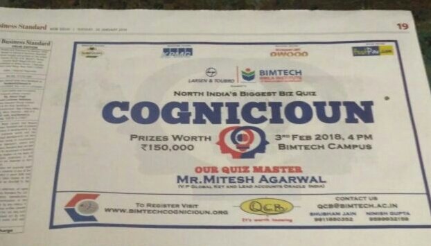 QcbBimtech's tweet photo. Invitation in #businessStandard to participate in Cognicioun 18
@bsindia
#sabsebadaQuizDin
#3rdFeb2018
#Cognicioun18 https://t.co/Ek4PIKr8si