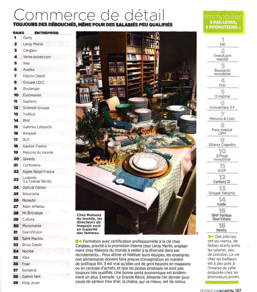 Bravo à Darty de figurer en tête du classement des meilleurs employeurs de France dans le retail! (Classement Capital février 2018).