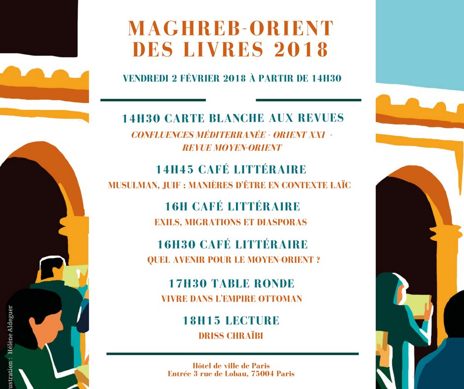 [PROGRAMME] J-3 avant l'ouverture du Maghreb-Orient des livres 2018. Voici le programme du vendredi 02/02 à partir de 14h30. Des entretiens et des dédicaces d'auteurs auront également lieu durant tout l'après-midi.
Plus d'info sur le site <a href="/CoupdesoleilFR/">COUP DE SOLEIL</a> : bit.ly/2BFbCPU