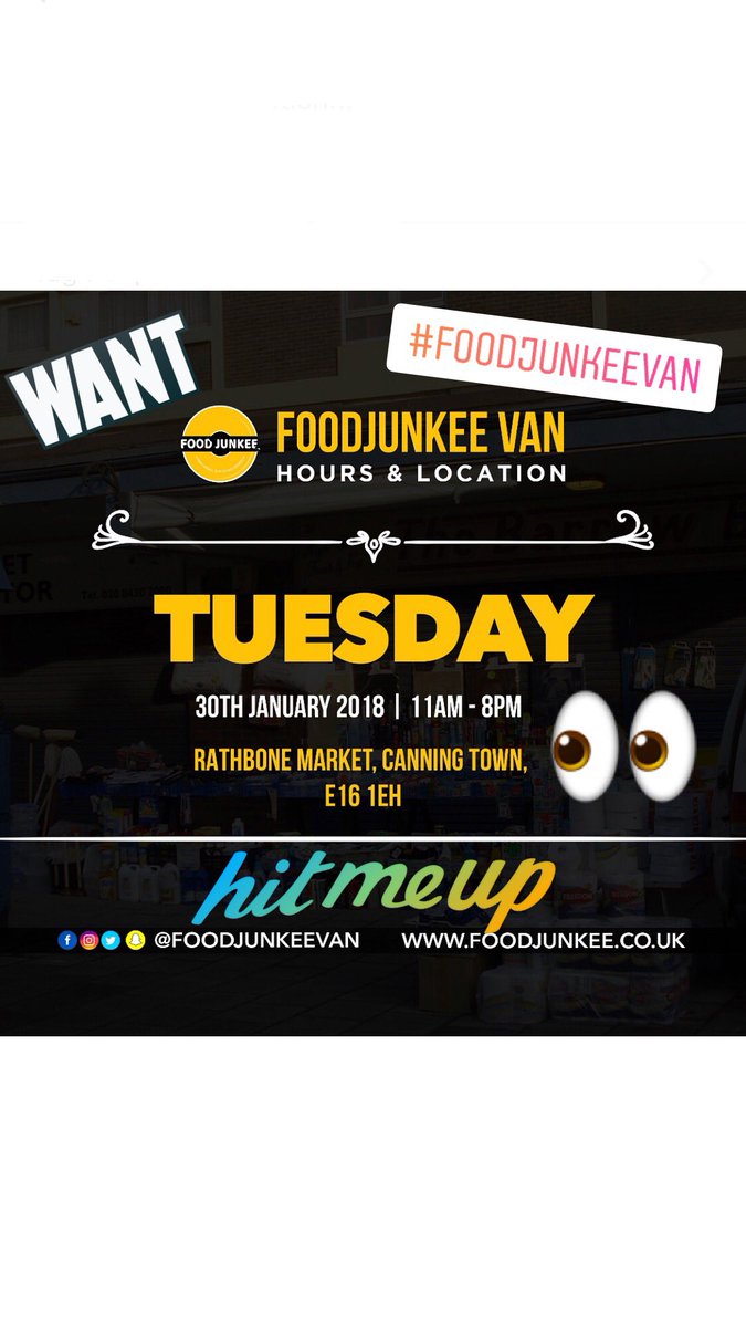 foodjunkeevan's tweet image. Today we are popping up to sell @RathboneMarket1 E16 1EH 11am - 8pm .... come down dnd get your delicious meals or order via @UberEats