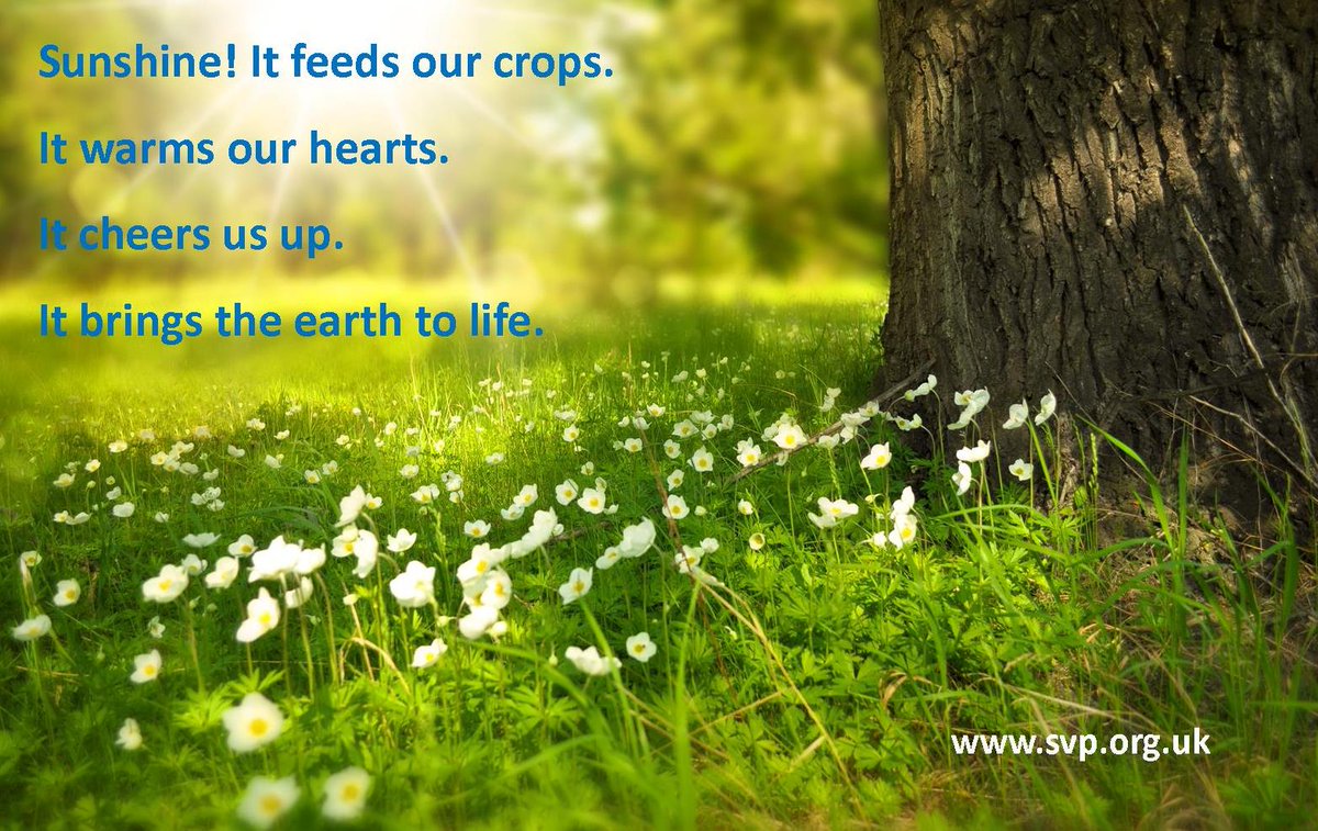 SVPEnglandWales's tweet photo. Today we're feeling grateful for
Sunshine!
It feeds our crops. It warms our hearts. It cheers us up. It brings nature to life.
#LetsSayThanks for #Sunshine. #FeelingGrateful #gratitude https://t.co/nGRbMmY8LQ