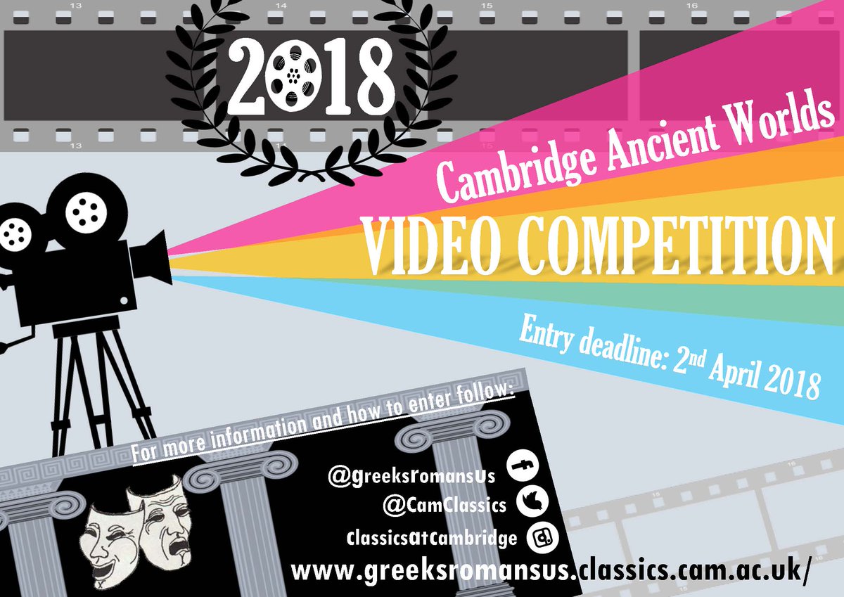 The deadline for this years Video Competition will be 2 April 2018. Read all about it, fill in an entry form and get creative! greeksromansus.classics.cam.ac.uk/news/2018-vide…