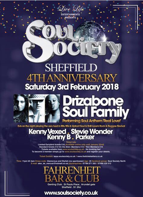 **Saturday 3rd February** Soul Society Sheffield 4th Anniversary @ Fahrenheit Bar &amp; Club.. Tickets available at soulsociety.co.uk no booking fee!! #soulsociety #fahrenheit #sheffield  #4thanniversary #soulsociety