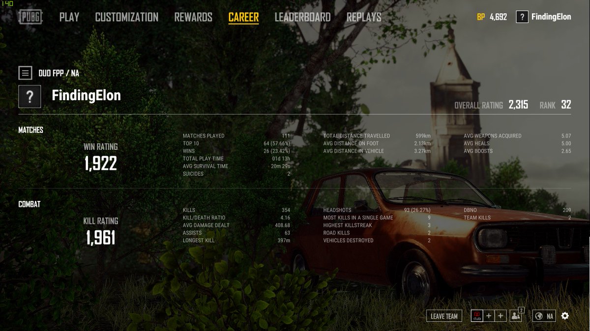 FindingElon's tweet image. Rank 32 in US! 4.06 K/D 400 damage average! Come watch sometime!
twitch.tv/Findingelon   
@PUBGpartners @PUBATTLEGROUNDS @ShoutGamers @GamerRTer @HyperRTs @NightRTs @twitchraid @TwitchSharer @TwitchOnline @Relay_RTs @CalzhyRTs @Retweet_Twitch @GamerRetweeters 
@Quickest_Rts