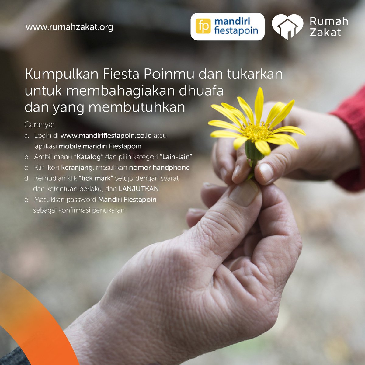 rumahzakat's tweet photo. #KemudahanDonasi Kumpulkan @mandirifiesta poinmu untuk berbagi dalam kebaikan :) https://t.co/gzvjGiIEJr