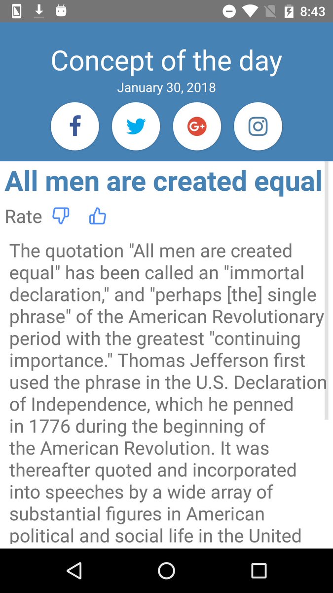 concept_a_day's tweet photo. Concept of the Day: All men are created equal. Free app https://t.co/CvzmWOfcaj 
 #dailyconcept #knowledge #culture #theory #interesting #sociology #psychology #marketing #business #science #arts #philosophy #learning #education #religion #technology #economics https://t.co/fA1R0bkzJO