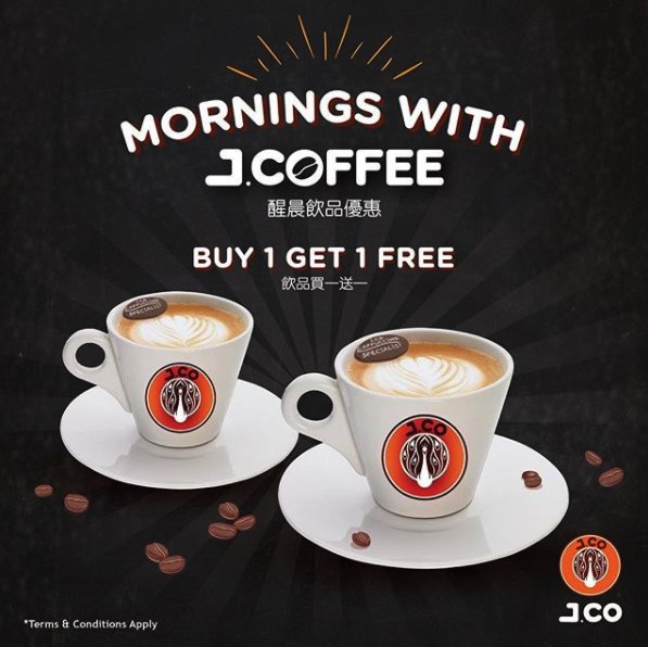 JcoHongkong's tweet photo. [二月限定醒晨優惠]飲品買一送一 [Morning Treats in Feb only] Buy any J. Coffee get 1 free J. Coffee

For details: https://t.co/WbPBy11UdA
#jcodonutshk #jcodonutsandcoffee #coffeepromo #breakfast #specialitycoffee https://t.co/wzpkED9j3G