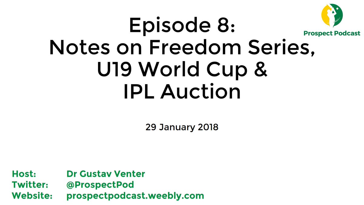 Latest episode of the pod is out: Includes #SAvIND prospect discussion, #IPLAuction2018 analysis, as well as retrospective look at previous SA #U19WorldCup squads and their prospect graduation rates.