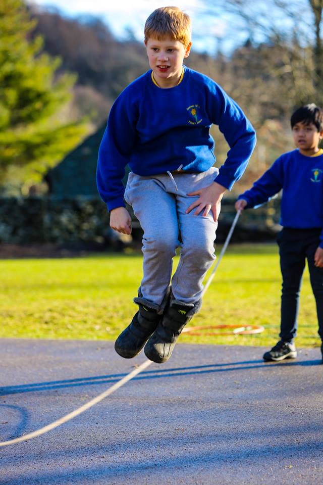 Skipping. Timeless fun. Who cares about wet muddy fields when there are new skipping ropes! The oldest children are remembering skills and games...